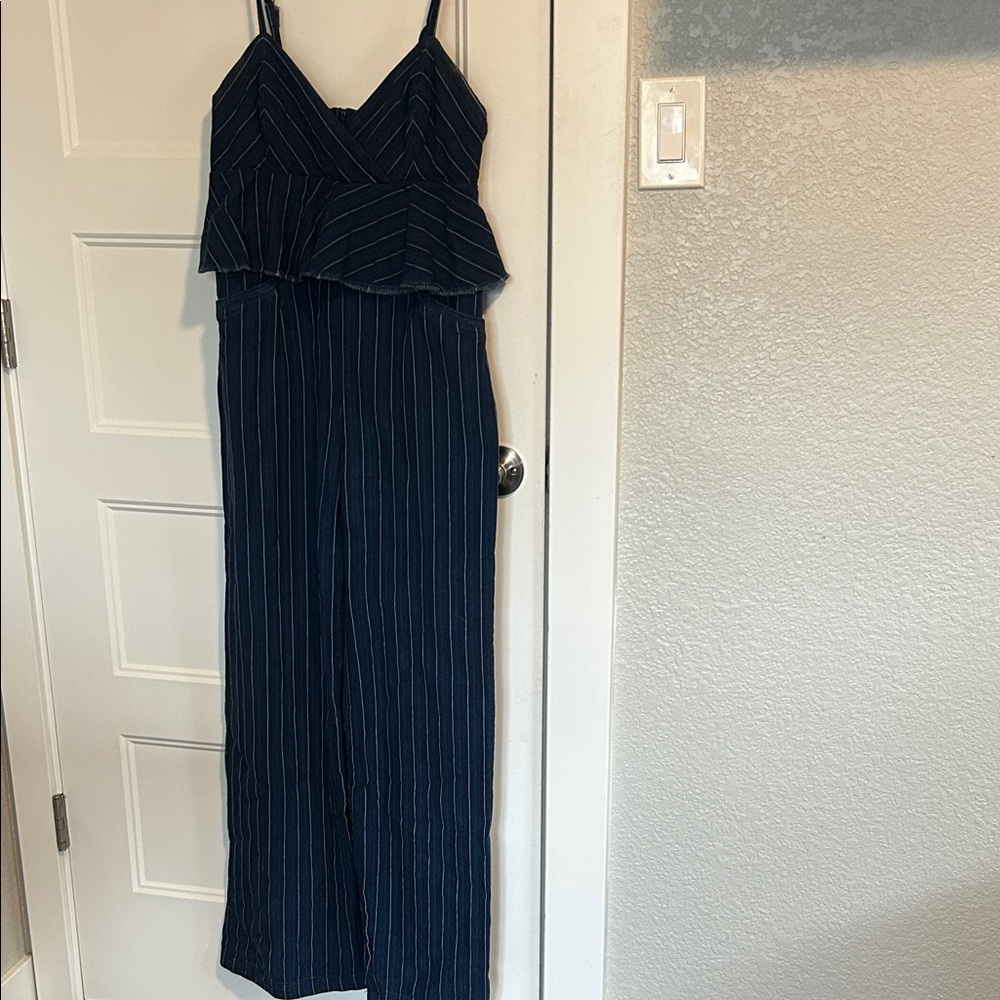 Anthropologie Navy Striped Jumpsuit